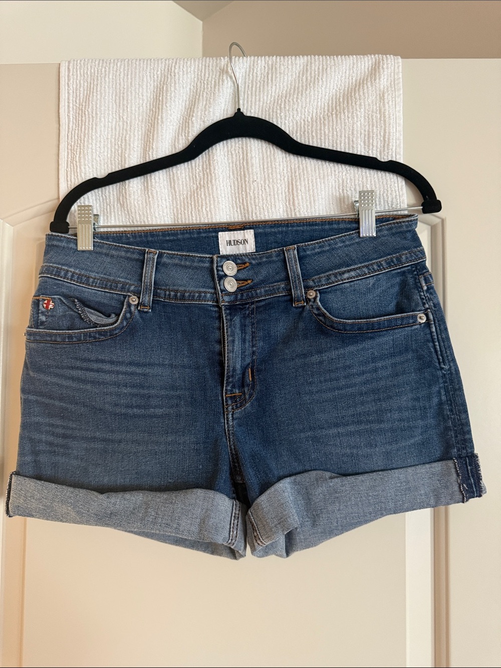 Hudson Jeans Medium Blue Rolled Cuff Denim Shorts